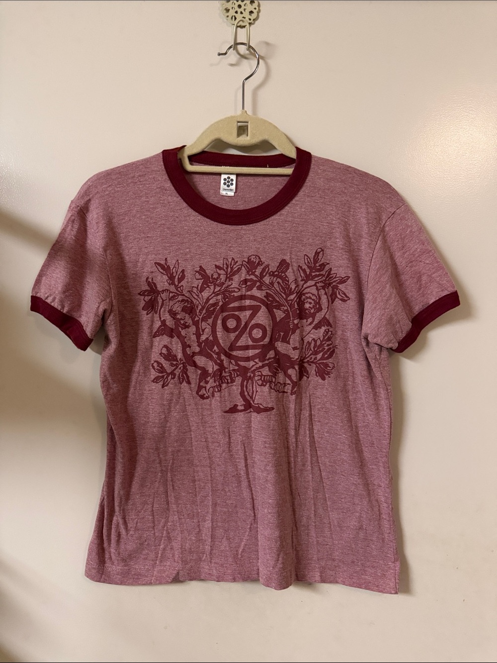 Vintage-Style Ozomatli Band Pink Ringer Tee with Graphic Print